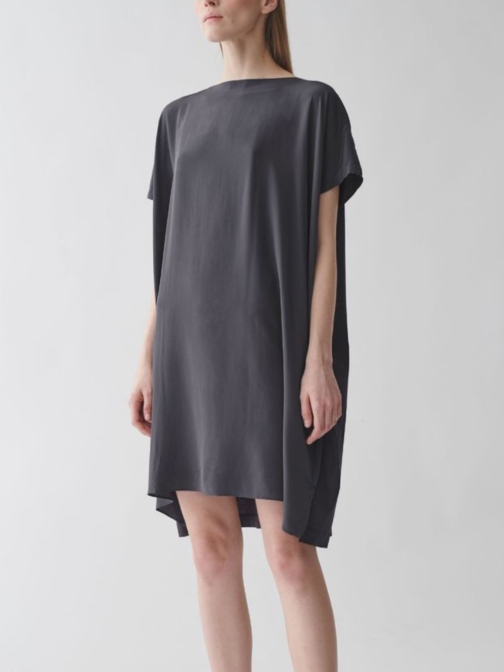 COS Organic 100% Silk Cotton Relaxed Tunic Dress XS Sleeveless Grey Minimalist